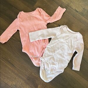Long-Sleeve Ribbed One-Piece Bodysuit Two Pack - Pink & Light Pink